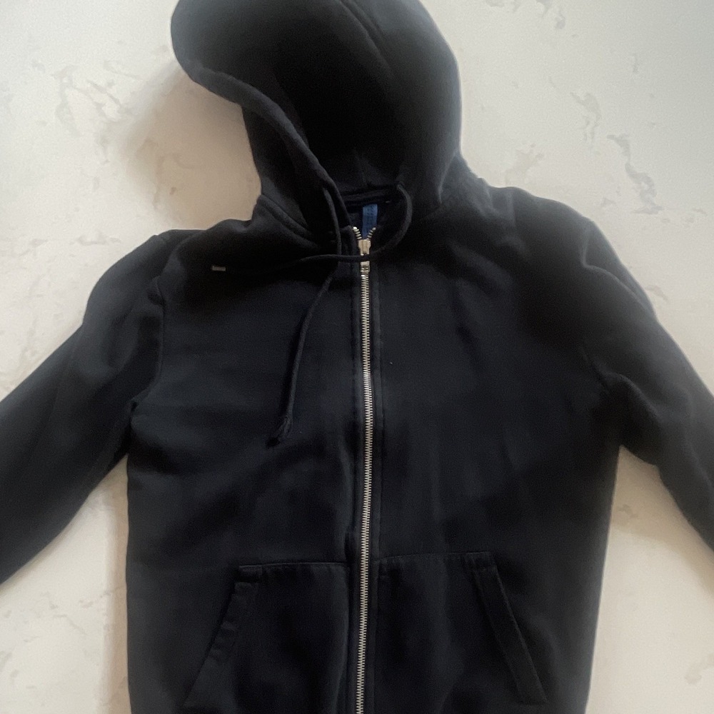 H&M Divided Black Fleece Full Zip Hooded Hoodie Pockets Drawstring Size S